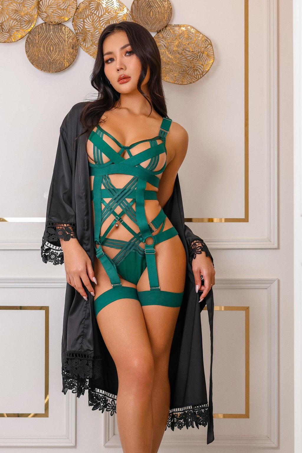 Anahi Signature Silky Robe Set - Green