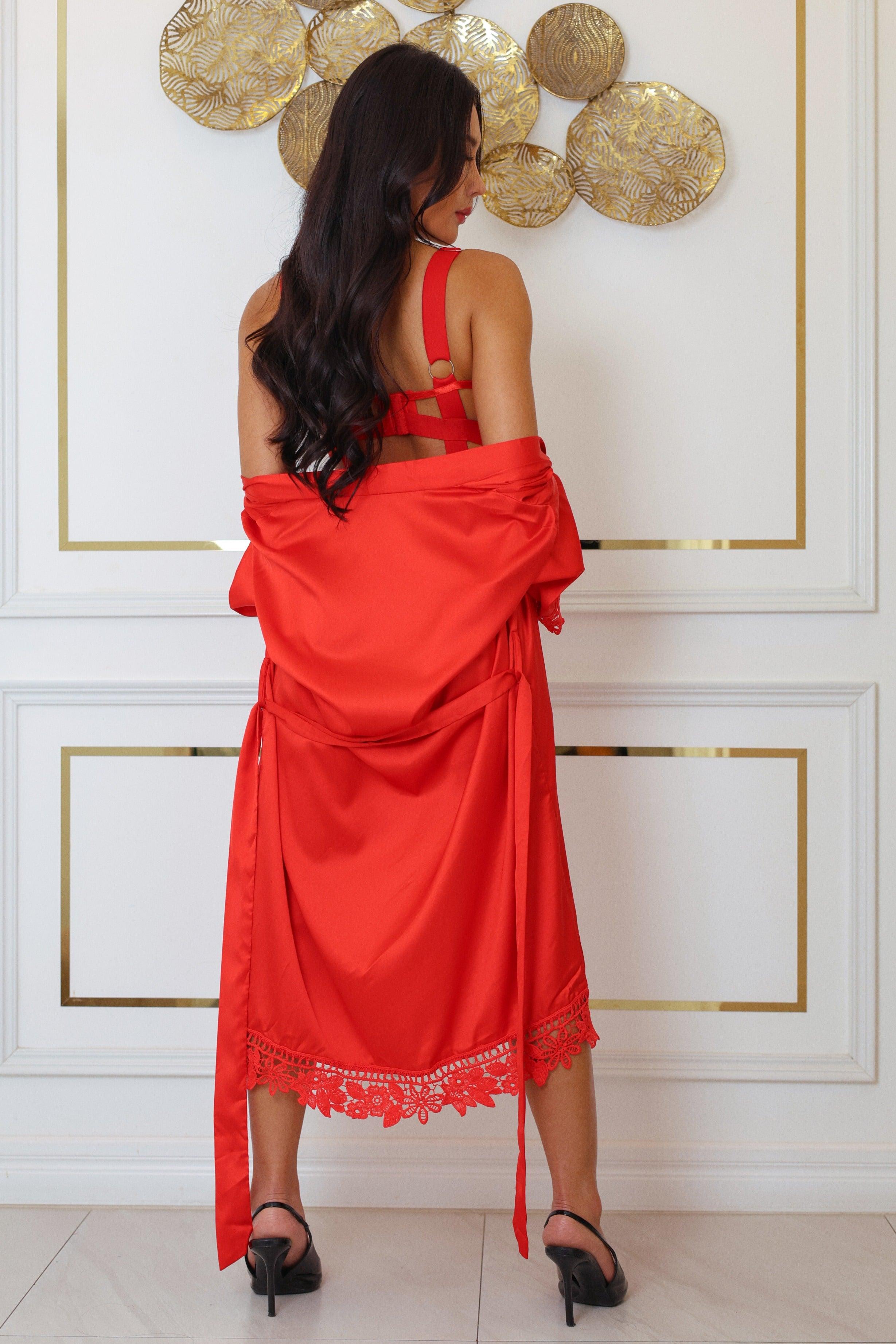 Anahi Signature Silky Robe Set - Red