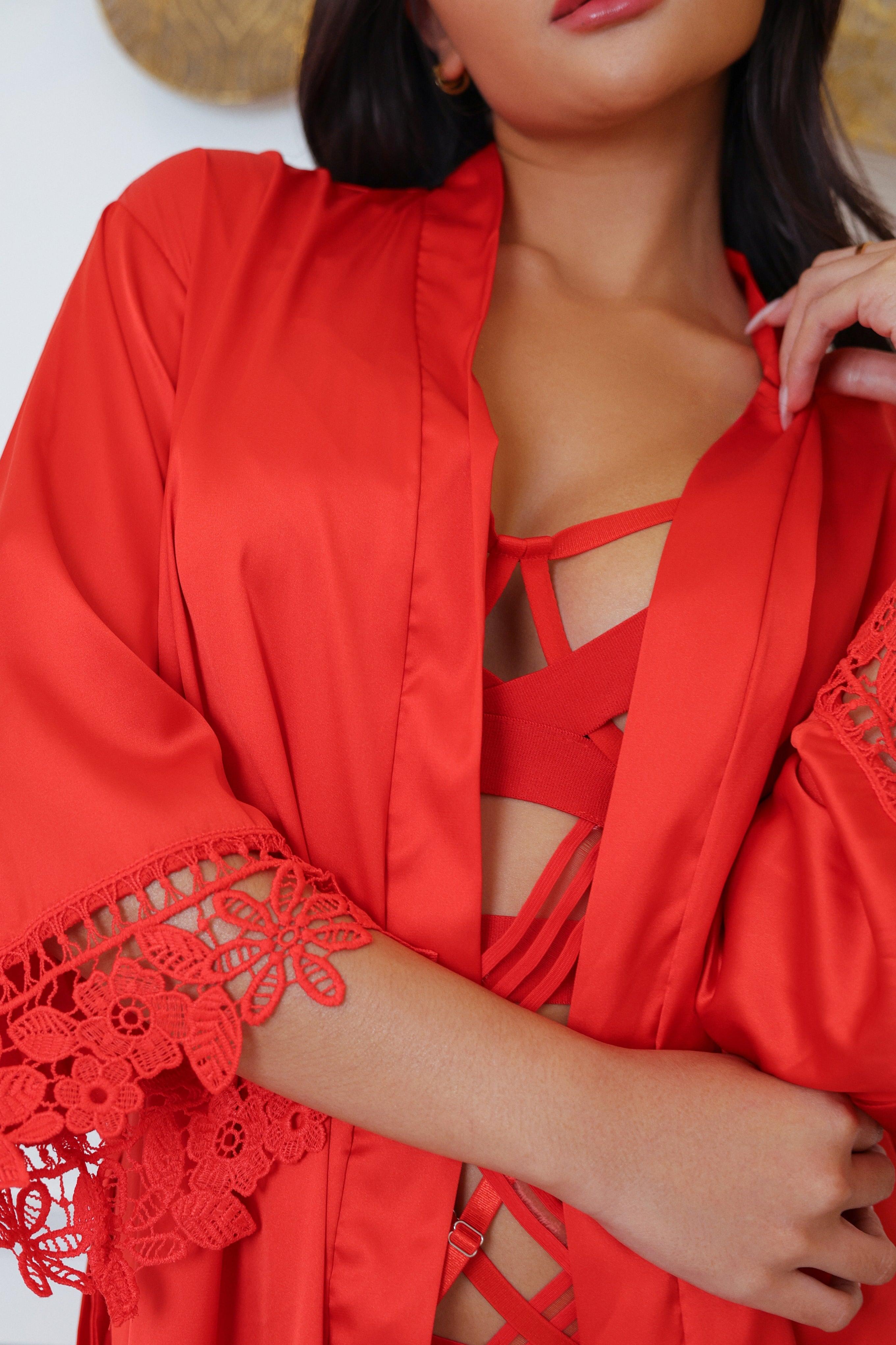 Anahi Signature Silky Robe Set - Red