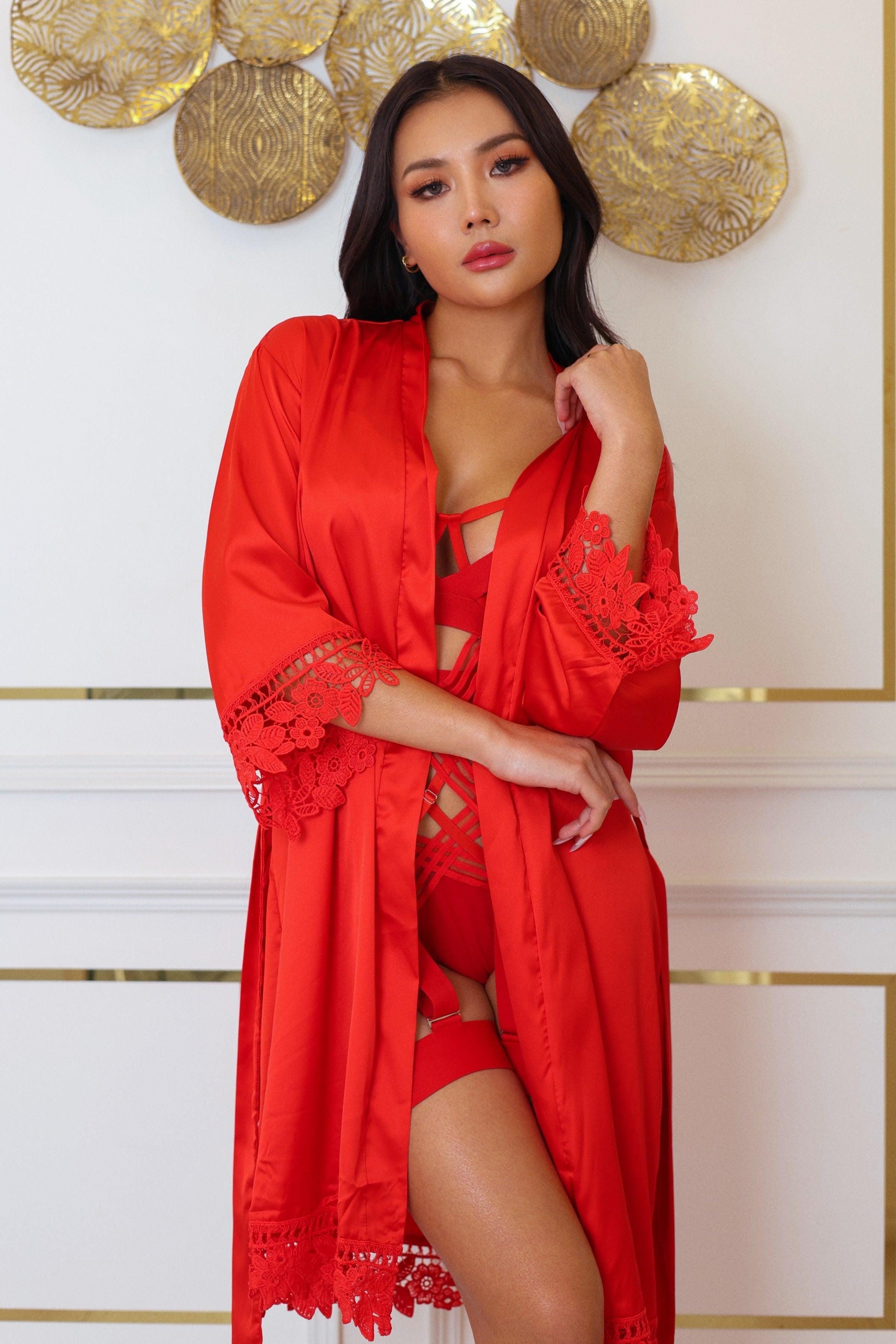 Anahi Signature Silky Robe Set - Red