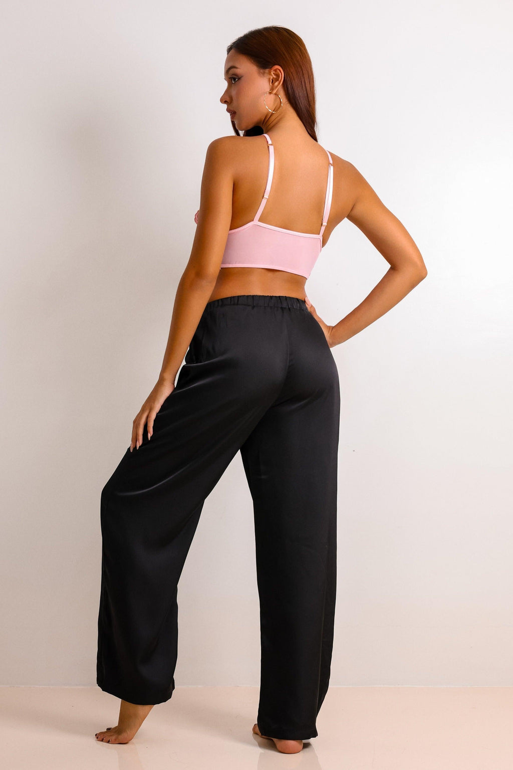 Elsie Signature Satin Pants Set - Black