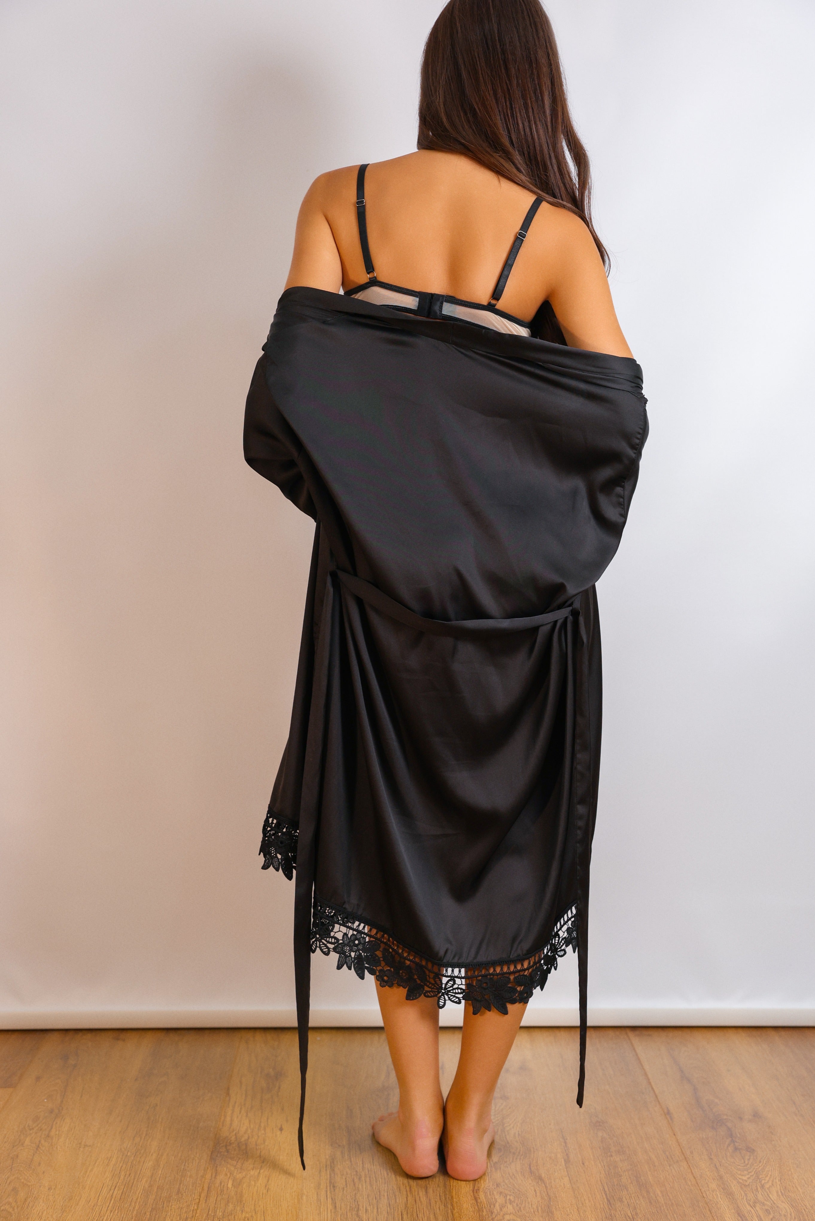 Geneva Silky Robe Set - Black