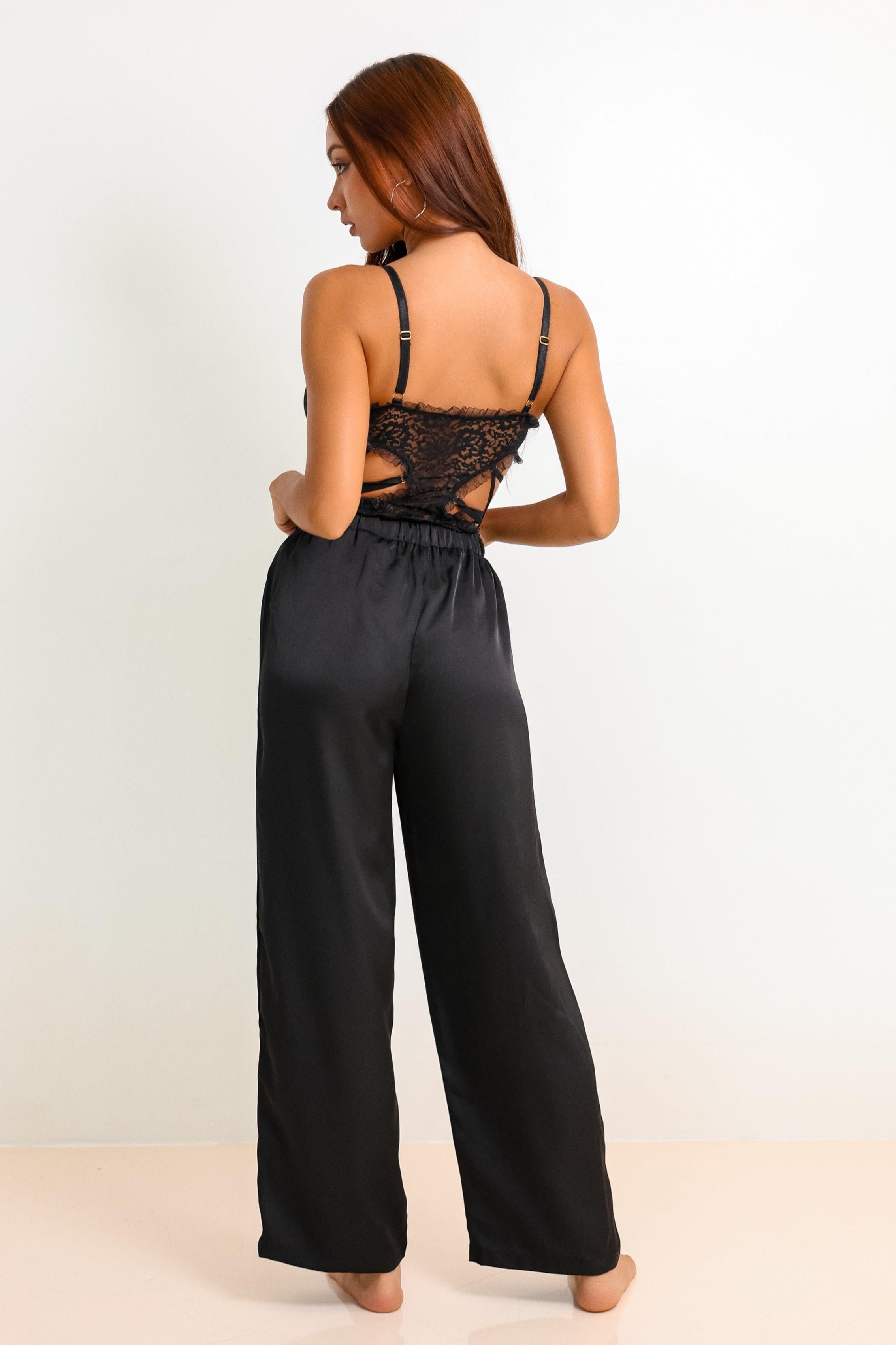 Lena Signature Satin Pants Set - Black