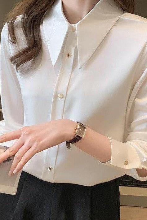 Marcella Pointed Collar Blouse - White