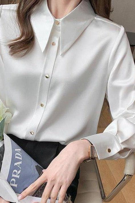 Marcella Pointed Collar Blouse - White-Fascinating_Nights