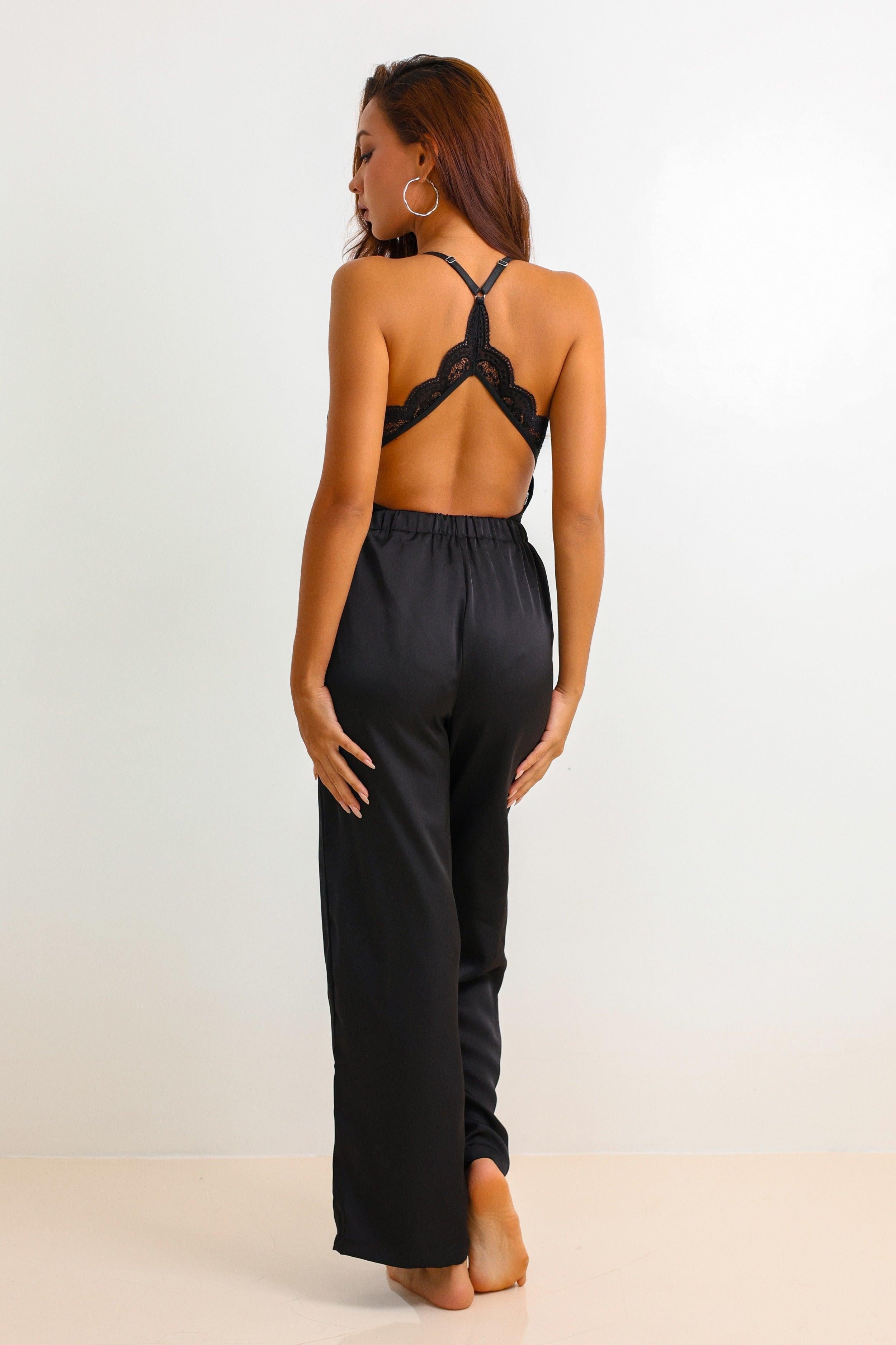 Melinda Signature Satin Pants Set - Black