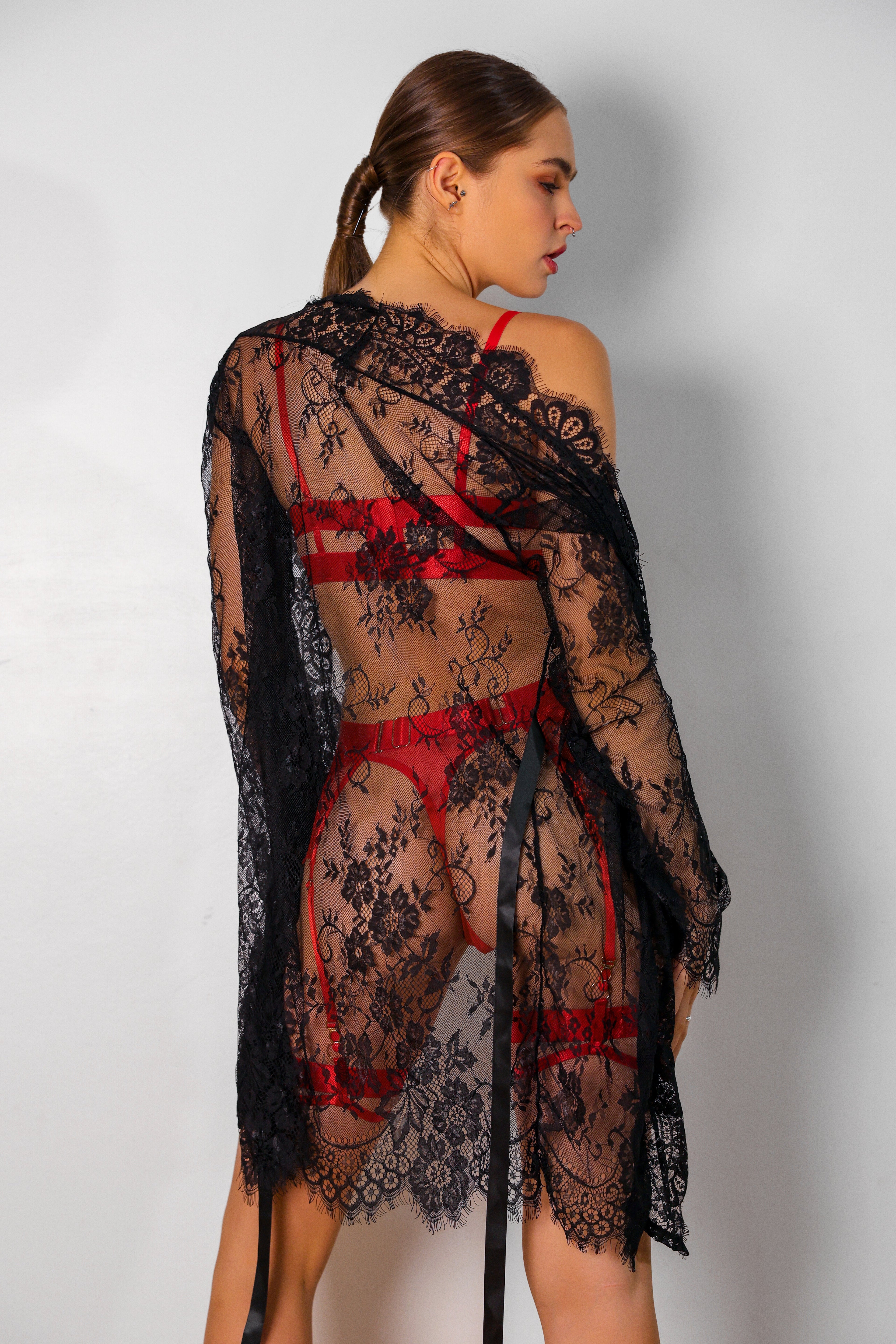 Sidonie Red Signature Lace Robe Set