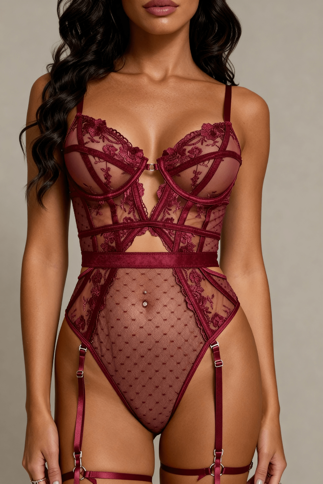 Lace bodysuit with thigh band - AUDACE Bordeaux
